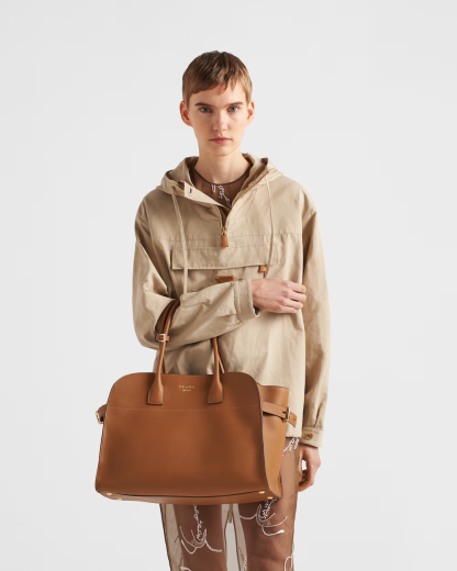 Large leather tote bag with buckles